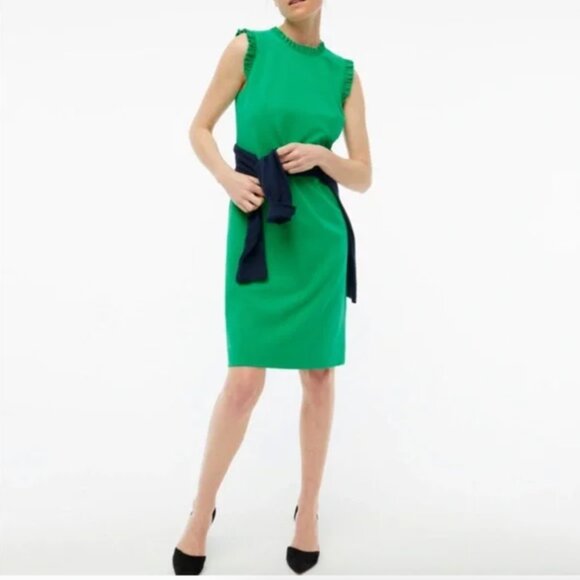 J. Crew Factory Ruffleneck Knee Length Suit Dress In Modern Clover - Picture 1 of 6